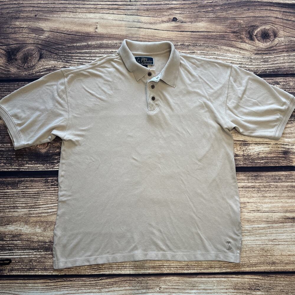 La Cabana Polo Shirt Mens Medium Tan Short Sleeve Casual Golf